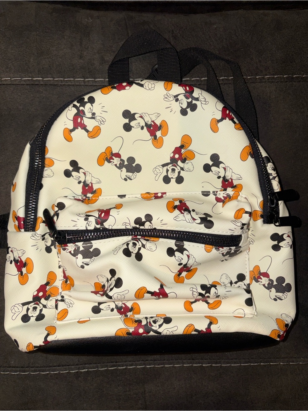 Disney White Mini Backpack with Mickey Mouse Print and Orange Accents